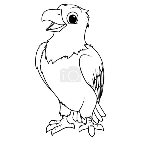 Illustration for Little Bald Eagle Cartoon Animal Illustration BW - Royalty Free Image