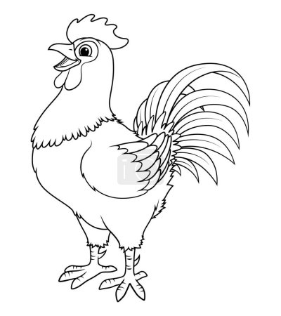 Ilustración de Gallo Dibujos Animados Animal Ilustración BW - Imagen libre de derechos