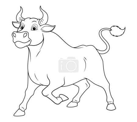Illustration for Black Bull Cartoon Animal Illustration BW - Royalty Free Image