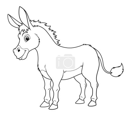 Téléchargez les illustrations : Dessin animé pour âne Illustration animale BW - en licence libre de droit