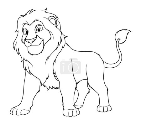 Illustration for Lion Cartoon Animal Illustration BW - Royalty Free Image
