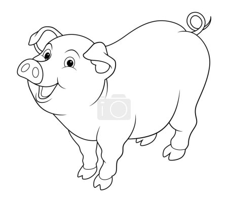 Téléchargez les illustrations : Dessin animé de porc Illustration animale BW - en licence libre de droit