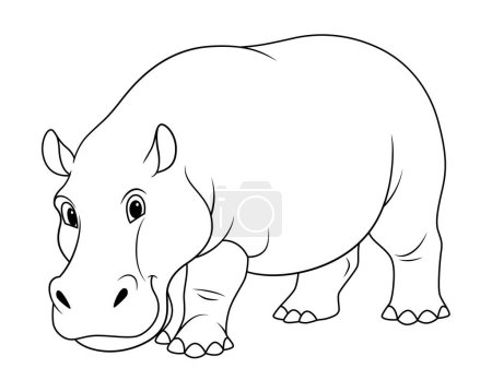 Illustration animalière de bande dessinée Hippopotame BW