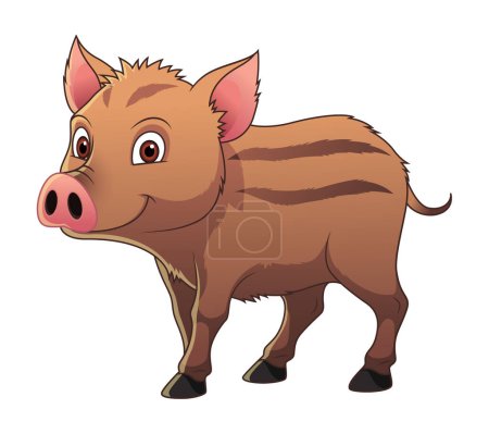 Illustration for Little Wild Boar Cartoon Animal Illustration BW - Royalty Free Image