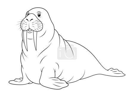 Walrus Cartoon Animal Illustration BW