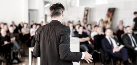 Photo for Speaker at Business Conference with Public Presentations. Audience at the conference hall. Business and Entrepreneurship concept. Background blur. Shallow depth of field. - Royalty Free Image