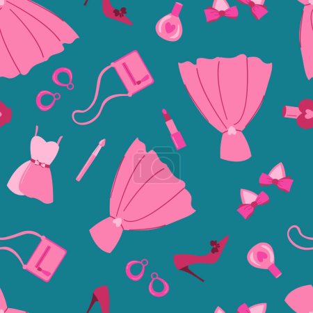 Illustration for Barbiecore seamless pattern. Design for fabric, textile, wallpaper, packaging. - Royalty Free Image