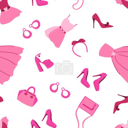 Ilustración de Muñeca rosa patrón sin costuras. Diseño para tela, textil, papel pintado, embalaje. - Imagen libre de derechos