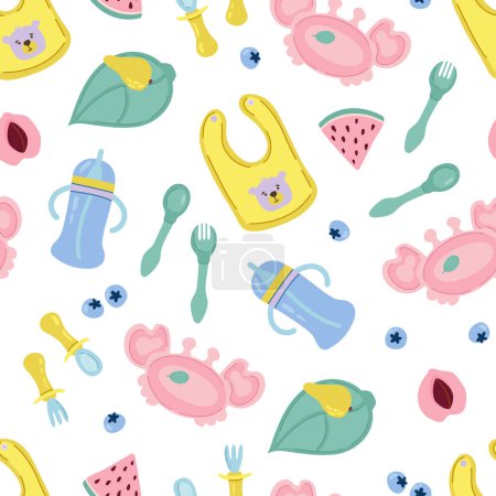 Seamless pattern with children's dishes. Design for fabric, textiles, wallpaper, packaging.