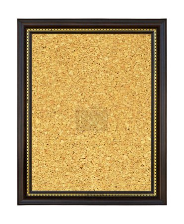 Photo for Wooden and gold gilded ornamental frame with rectangular cork board isolated on white background - Royalty Free Image