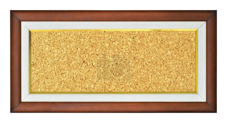 Photo for Wooden and gold gilded ornamental frame with rectangular cork board isolated on white background - Royalty Free Image