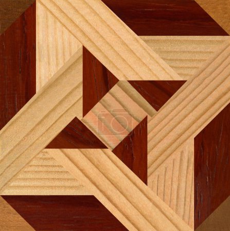 Photo for Wooden marquetry, patterns created from the combination of different pine woods, wooden floor, parquet, cutting board - Royalty Free Image