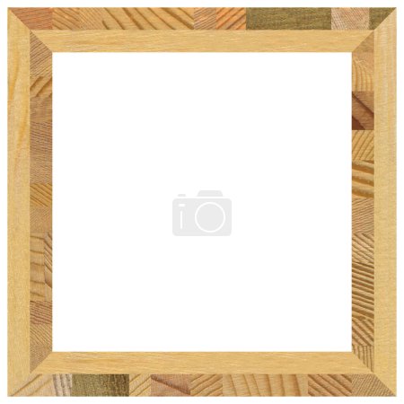 Photo for Wooden marquetry square pine walnut frame, wooden frame made from a combination of different woods, isolated on a white background - Royalty Free Image