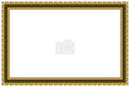 Photo for Rectangle empty wooden and gold gilded ornamental frame isolated on white background - Royalty Free Image
