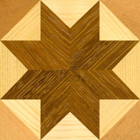 Holzintarsien, Muster aus der Kombination verschiedener Kiefern- und Nussbaumhölzer, Holzboden, Parkett, Schneidebrett