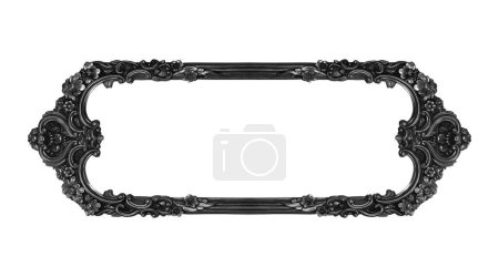 Photo for Rectangular empty wooden black and white silver gilded frame isolated on white background - Royalty Free Image