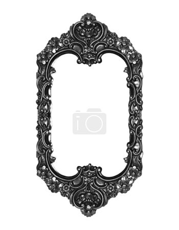 Photo for Rectangular empty wooden black and white silver gilded ornamental frame isolated on white background - Royalty Free Image