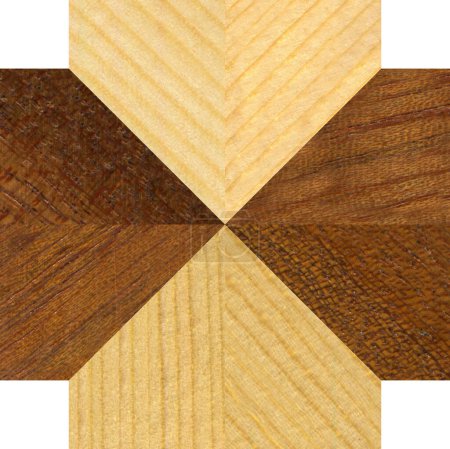 Wooden marquetry, patterns created from the combination of different pine and walnut woods, wooden floor, parquet, cutting board