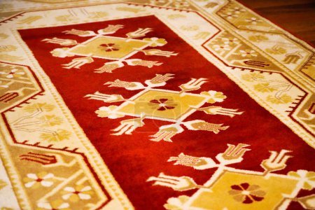 Handmade colored carpet and rug weavings, Anatolian patterned carpet rug texture, carpet material pattern texture flooring