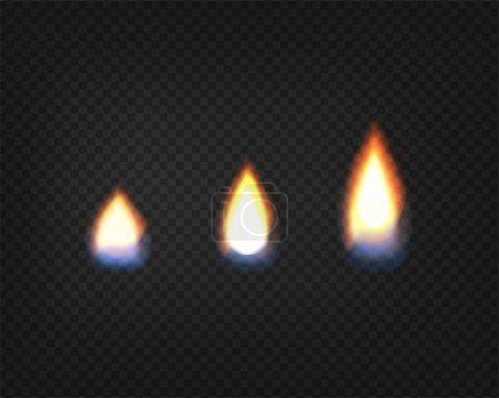 Ilustración de Fire candle. Realistic Fire Flames with smoke, blue fire and sparkles transparent on dark background. Burning red wildfire flames set, burn bonfire silhouette and blazing fiery spurts of flame.vector - Imagen libre de derechos