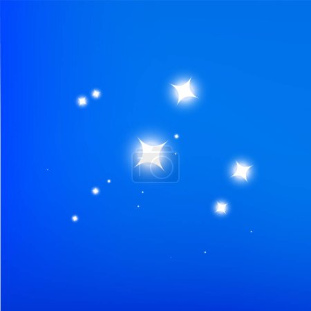 Téléchargez les illustrations : Light glare, highlight. Collection of beautiful bright lens flares. Lighting effects of flash. Silver glitter shining stars, glowing sparks on blue background. Vector illustration - en licence libre de droit