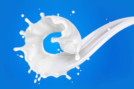 Illustration for Milk splash 3D.Abstract realistic milk drop with splashes isolated on blue background.element for advertising, package design. vector - Royalty Free Image