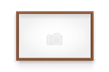 Illustration for 3D wooden frame. Photo frame design isolated on background. Realistic wooden rectangular natural frame with shadow. Backgrounds for presentations, restaurant menu, school classroom whiteboard vector - Royalty Free Image