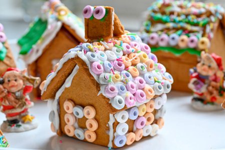 Photo for Gingerbread house decorated with frosting and candy Kumla Sweden december 24 2022 - Royalty Free Image