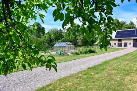 Téléchargez les photos : Serre et panneaux solaires dans le jardin Kumla Suède juin 24 2023 - en image libre de droit