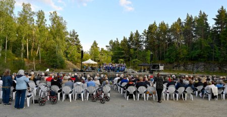 Photo for Outdoor concert in limestone quarry called Gustaf Matsson quarry in Hallabrottet Kumla Sweden august 27 2023 - Royalty Free Image