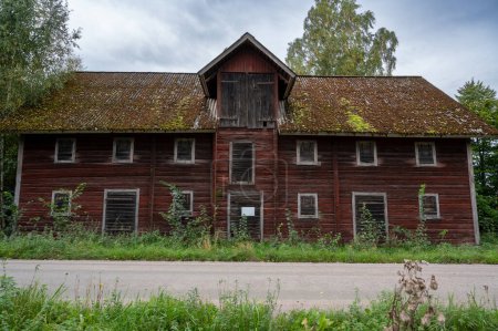 Photo for Big old abondoned hos with covered windows Kumla Sweden september 25 2023 - Royalty Free Image