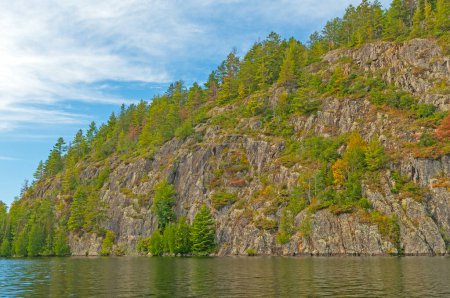 Téléchargez les photos : Pins Arbres sur les falaises rocheuses dans les bois du Nord sur le lac Kekekabic dans la région des eaux limitrophes Canot dans le Minnesota - en image libre de droit