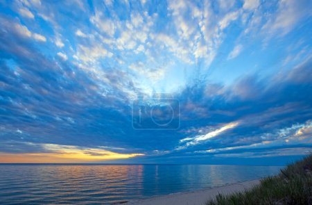 Stratus Clouds Covering the Sky at Twilight on Lake Michigan Near Montague Michigan