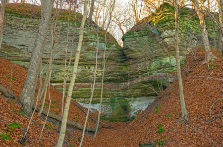 Shaded Sandstone Ridge in the Morning in Starved Rock State Park in Illinois