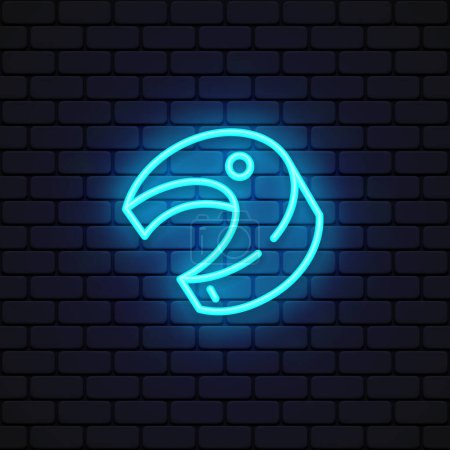 Illustration for Piece fish icon neon in line art style on black background. Vector illustration - Royalty Free Image