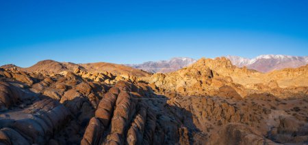 Photo for Panorama of the Alabama Hills with the sierra nevadas in the distance on a cold Winter Morning - Royalty Free Image