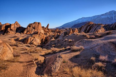 Photo for Panorama of the Alabama Hills with the sierra nevadas in the distance on a cold Winter Morning - Royalty Free Image