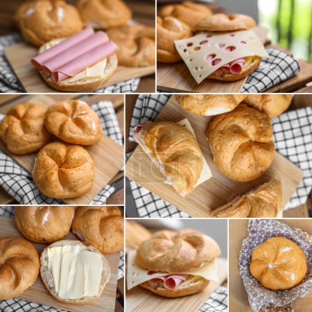 Photo for Collage with many delicious kaiser rolls - Royalty Free Image