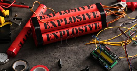 Photo for Parts for making bomb on table - Royalty Free Image