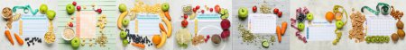 Téléchargez les photos : Collage de planificateurs de repas hebdomadaires avec des produits sains sur fond clair - en image libre de droit