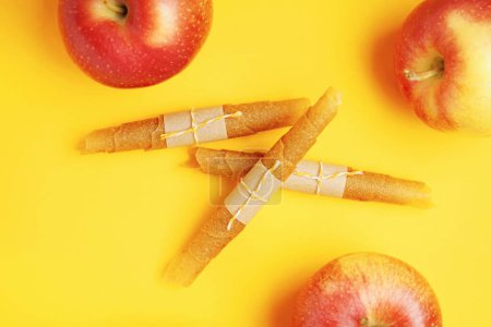 Photo for Tasty apple pastilles on color background - Royalty Free Image