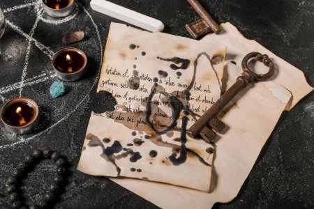 Téléchargez les photos : Attributs magiques pour rituel sur table noire - en image libre de droit