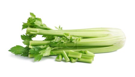 Photo for Heap of fresh celery on white background - Royalty Free Image