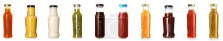 Photo for Group of delicious sauces in bottles on white background - Royalty Free Image
