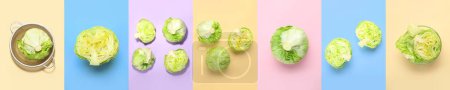 Photo for Collage of iceberg salad on color background - Royalty Free Image