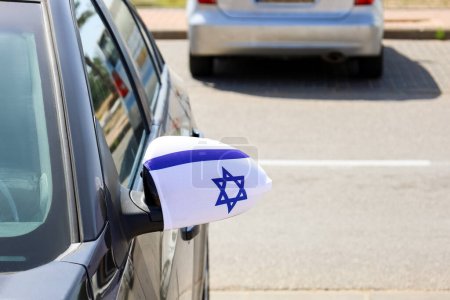 Photo for Modern car with flag of Israel in city, closeup - Royalty Free Image
