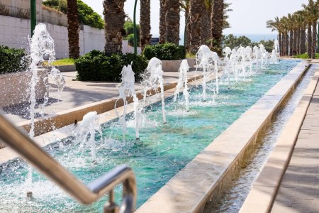 Photo for View of beautiful fountain and palm trees in city - Royalty Free Image