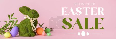 Téléchargez les photos : Banner for Easter sale with colorful eggs and toy bunny - en image libre de droit