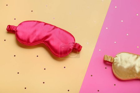 Photo for Composition with sleeping masks and confetti on color background. World Sleep Day concept - Royalty Free Image