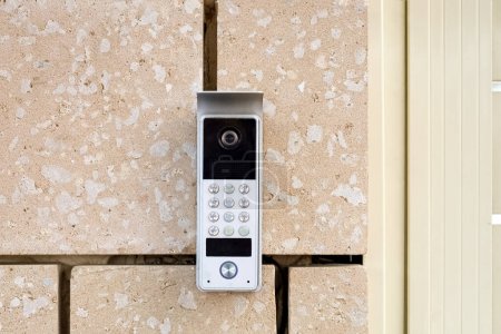 Photo for Modern intercom on building outdoors, closeup - Royalty Free Image